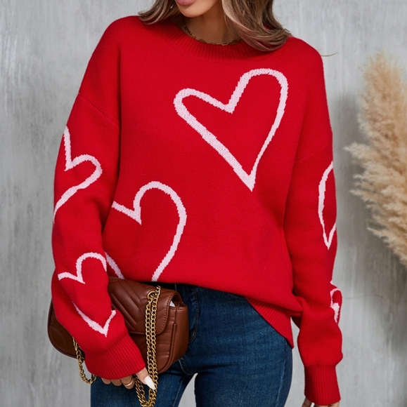 Falling for Hearts Sweater - Red - Picture 3 of 6